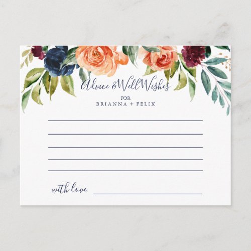 Multicolor Elegant Floral Wedding Advice Card