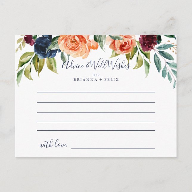 Multicolor Elegant Floral Wedding Advice Card (Front)