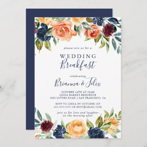 Multicolor Elegant Floral Wedding Breakfast  Invitation