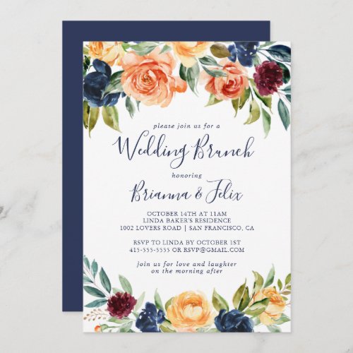 Multicolor Elegant Floral Wedding Brunch  Invitation