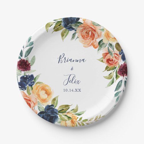 Multicolor Elegant Floral Wedding  Paper Plates