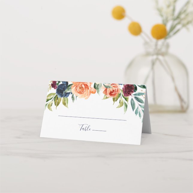 Multicolor Elegant Floral Wedding Place Card (Front)