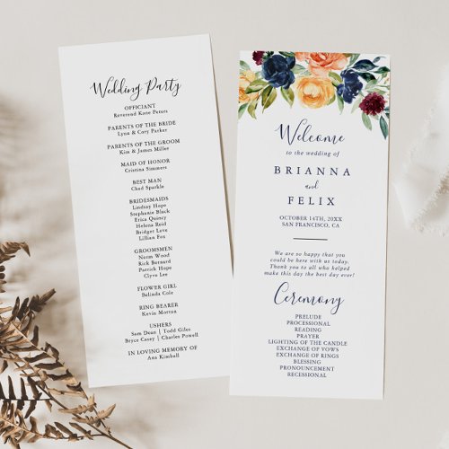 Multicolor Elegant Floral Wedding Program