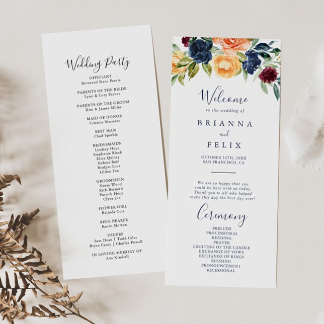 Multicolor Elegant Floral Wedding Program (Creator Uploaded)
