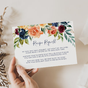 Multicolor Elegant Floral Wedding Recipe Request Enclosure Card
