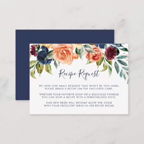 Multicolor Elegant Floral Wedding Recipe Request  Enclosure Card