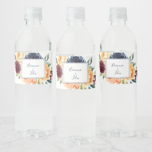 Multicolor Elegant Floral Wedding  Water Bottle Label