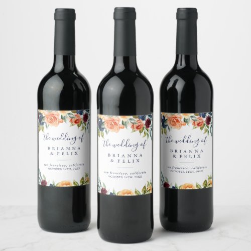 Multicolor Elegant Floral Wedding Wine Labels