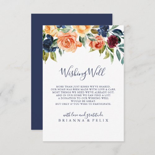 Multicolor Elegant Floral Wedding Wishing Well  Enclosure Card