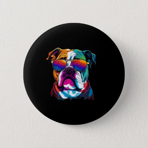 Multicolor English Bulldog Face  Button