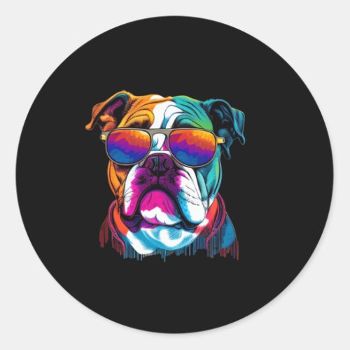 Multicolor English Bulldog Face  Classic Round Sticker