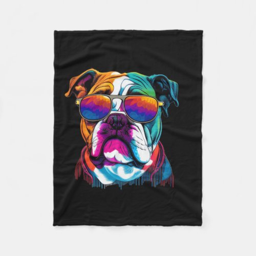 Multicolor English Bulldog Face  Fleece Blanket