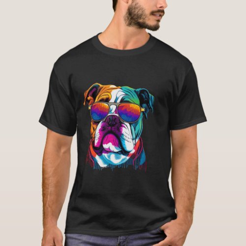 Multicolor English Bulldog Face  T_Shirt