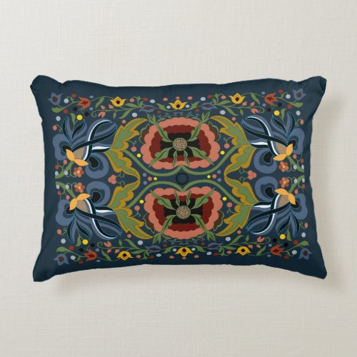 Multicolor Estonian folk art floral pattern Accent Pillow
