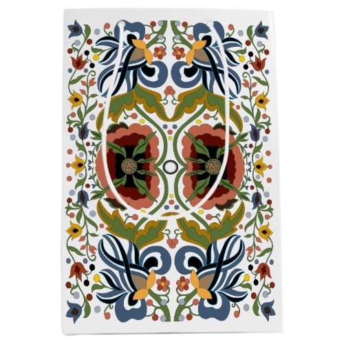 Multicolor Estonian folk art floral pattern Medium Gift Bag