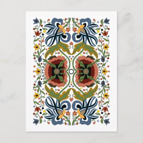 Multicolor Estonian folk art floral pattern Postcard