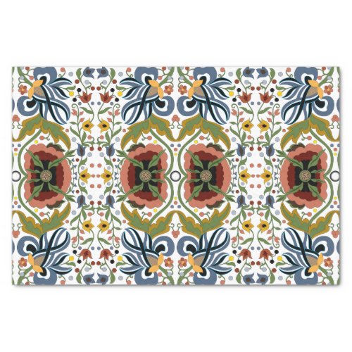 Multicolor Estonian folk art floral pattern Tissue Paper