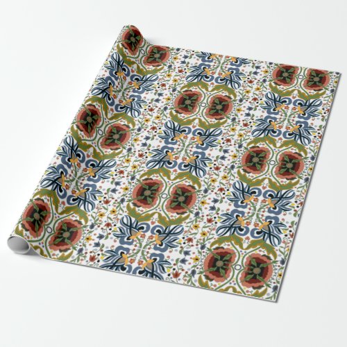 Multicolor Estonian folk art floral pattern Wrapping Paper