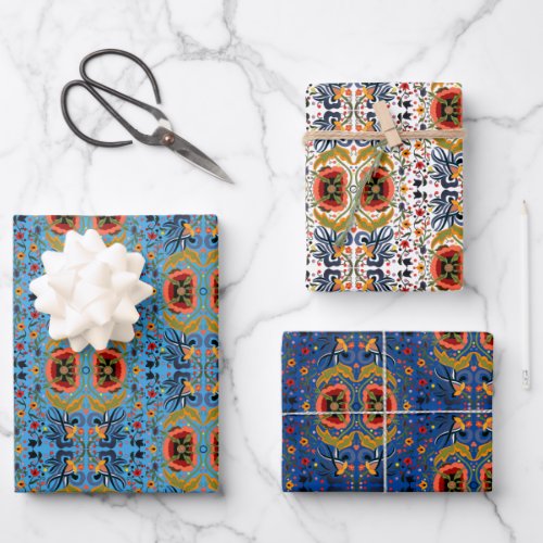 Multicolor Estonian folk art floral pattern Wrapping Paper Sheets