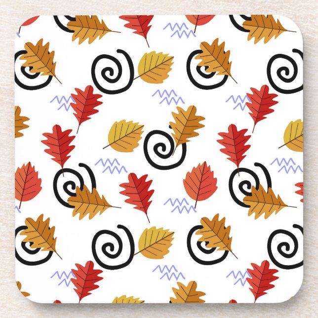 Multicolor Fall Geographic Leaves   Beverage Coaster (Front)