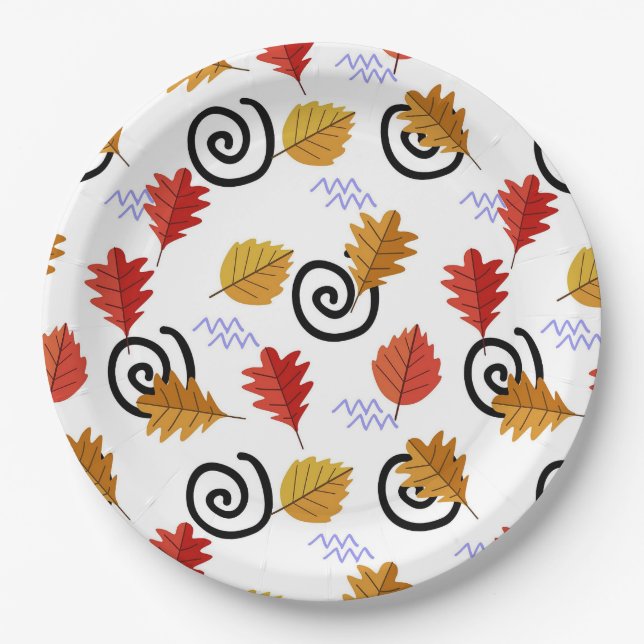 Multicolor Fall Geographic Leaves   Paper Plates (Front)