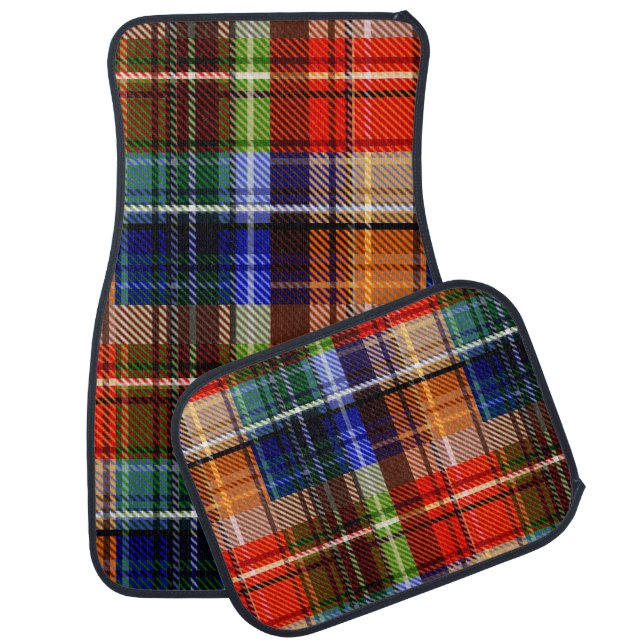 Multicolor Flannel Plaid Tartan Pattern  Car Floor Mat (Set)