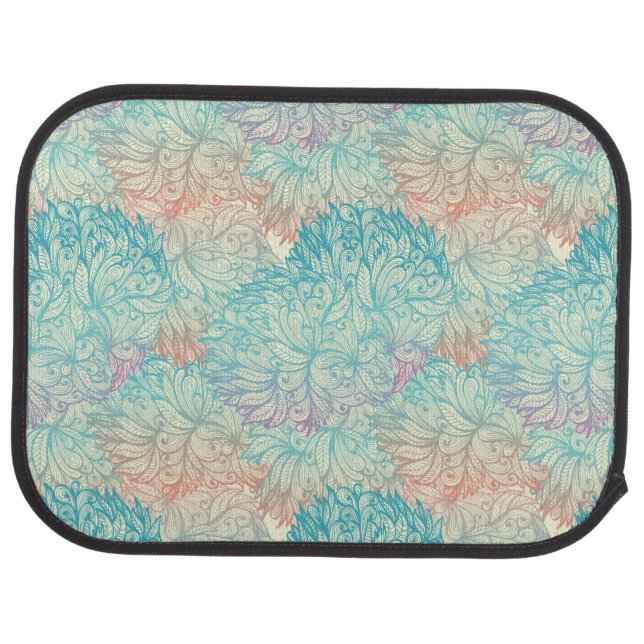 Multicolor Floral Doodle Pattern Car Floor Mat (Rear)