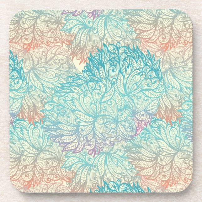 Multicolor Floral Doodle Pattern Coaster (Front)