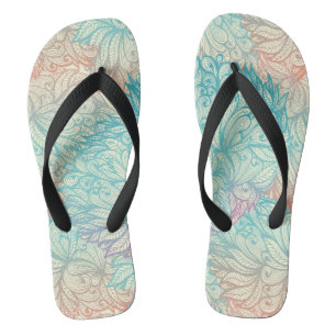 Multicolor Floral Doodle Pattern Flip Flops