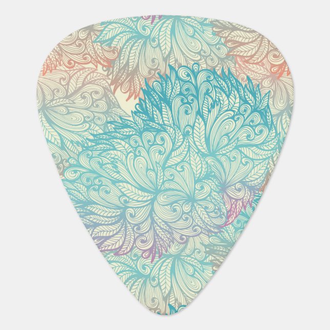 Multicolor Floral Doodle Pattern Guitar Pick (Front)