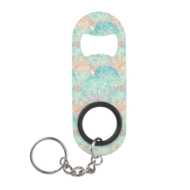 Multicolor Floral Doodle Pattern Keychain Bottle Opener (Front)