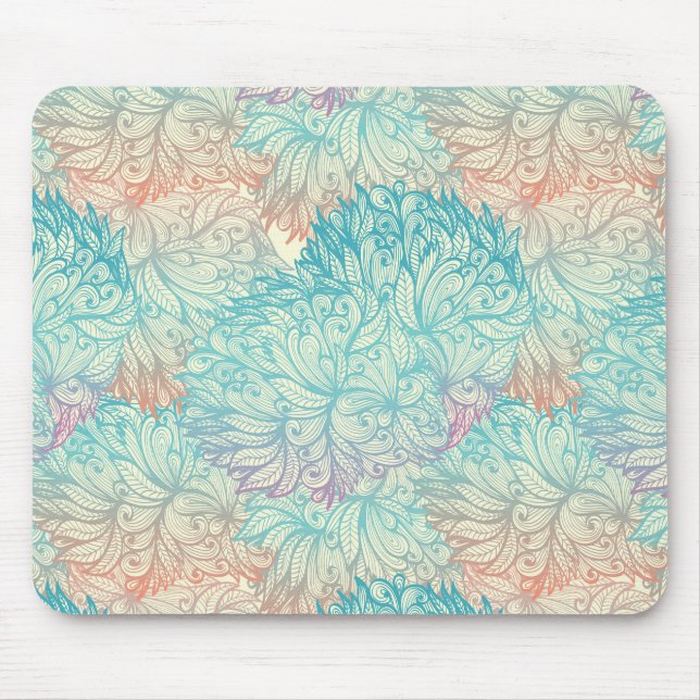 Multicolor Floral Doodle Pattern Mouse Pad (Front)