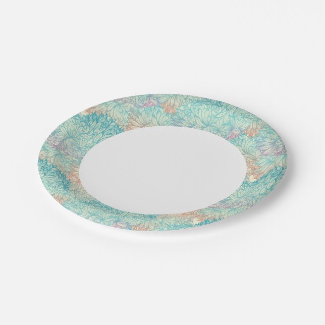Multicolor Floral Doodle Pattern Paper Plates (Angled)