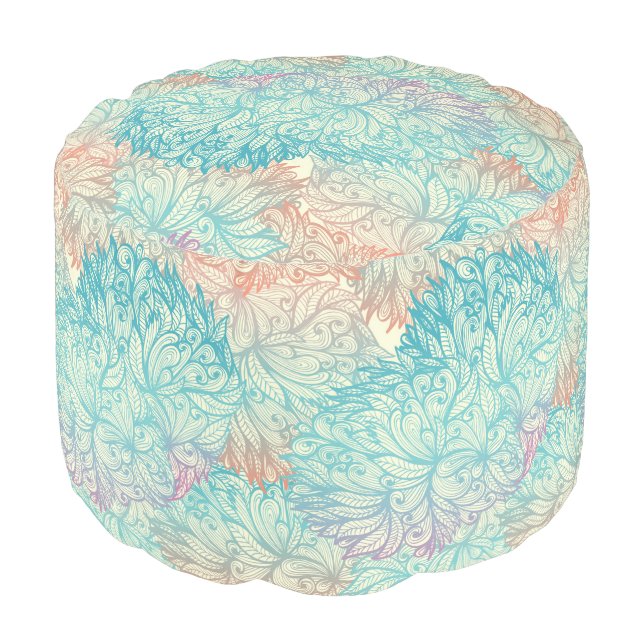 Multicolor Floral Doodle Pattern Pouf (Angled Front)