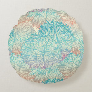Multicolor Floral Doodle Pattern Round Pillow