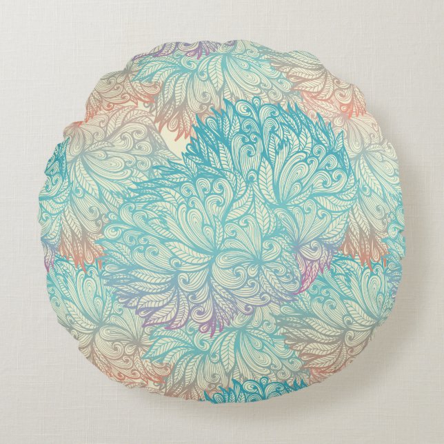Multicolor Floral Doodle Pattern Round Pillow (Front)