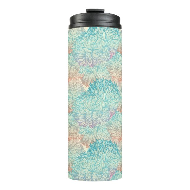 Multicolor Floral Doodle Pattern Thermal Tumbler (Front)