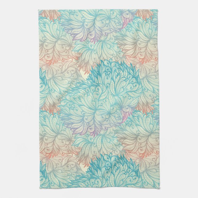 Multicolor Floral Doodle Pattern Towel (Vertical)
