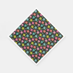 Multicolor floral pattern Black background Napkins