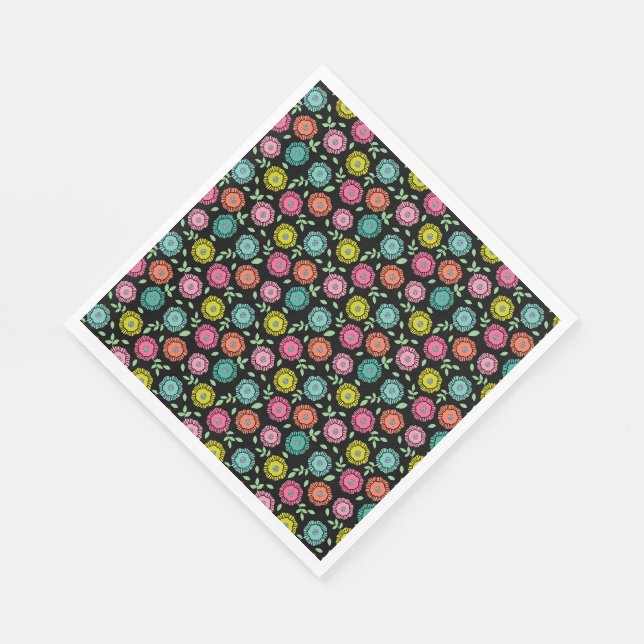 Multicolor floral pattern Black background Napkins (Corner)