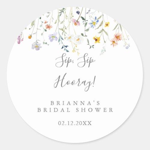 Multicolor Floral Sip Sip Hooray Bridal Shower Classic Round Sticker