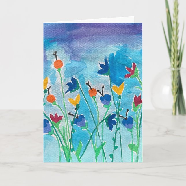 Multicolor Floral Watercolor Blank Greeting Card  (Front)