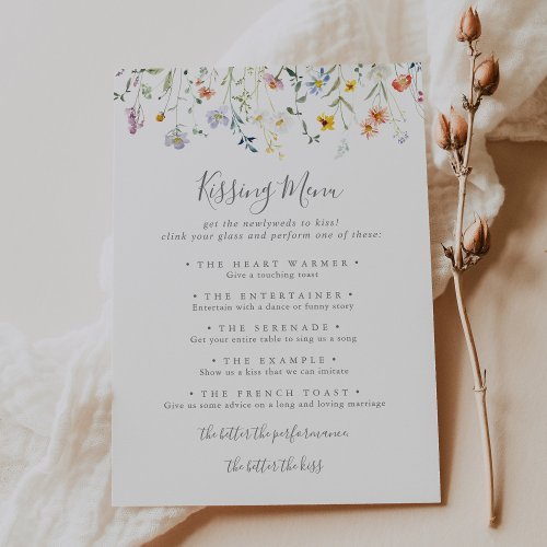 Multicolor Floral Wedding Kissing Menu Game Card