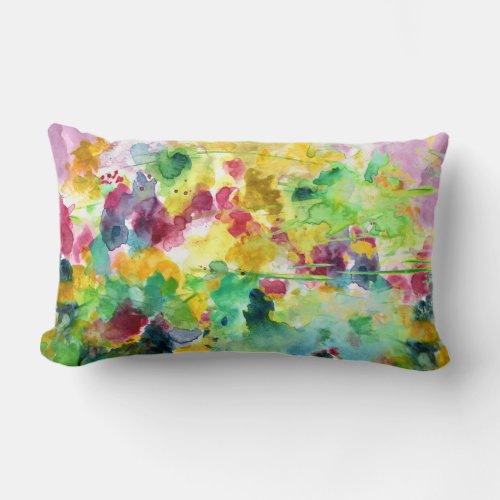 Multicolor Flower Bouquet Watercolor Lumbar Pillow