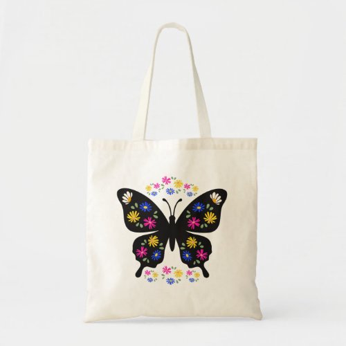 Multicolor flower butterfly t-shirt tote bag