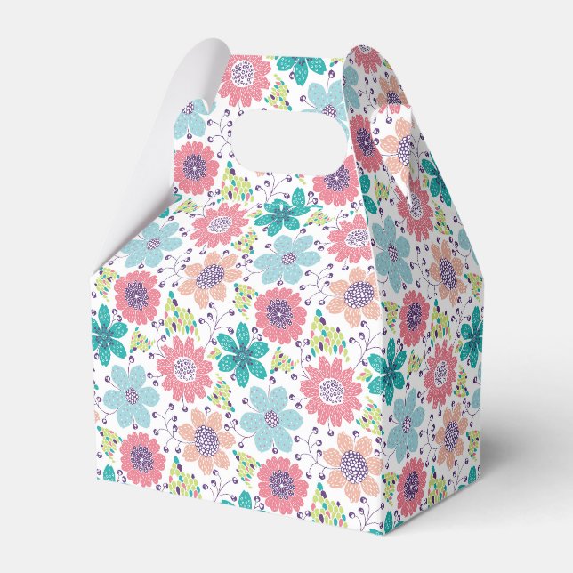 Multicolor flower pattern white background favor boxes (Front Side)