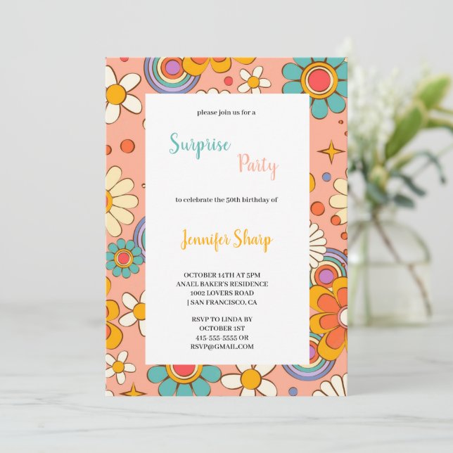 MULTICOLOR FLOWERS BIRTHDAY INVITATION (Standing Front)