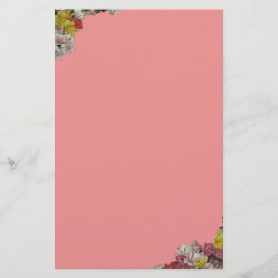 Multicolor Flowers on Pink Stationery