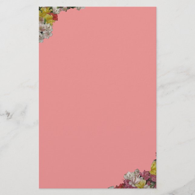 Multicolor Flowers on Pink Stationery (Front)