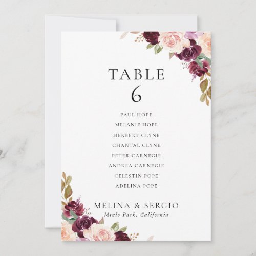 Multicolor Flowers Table 6 Seating Chart card